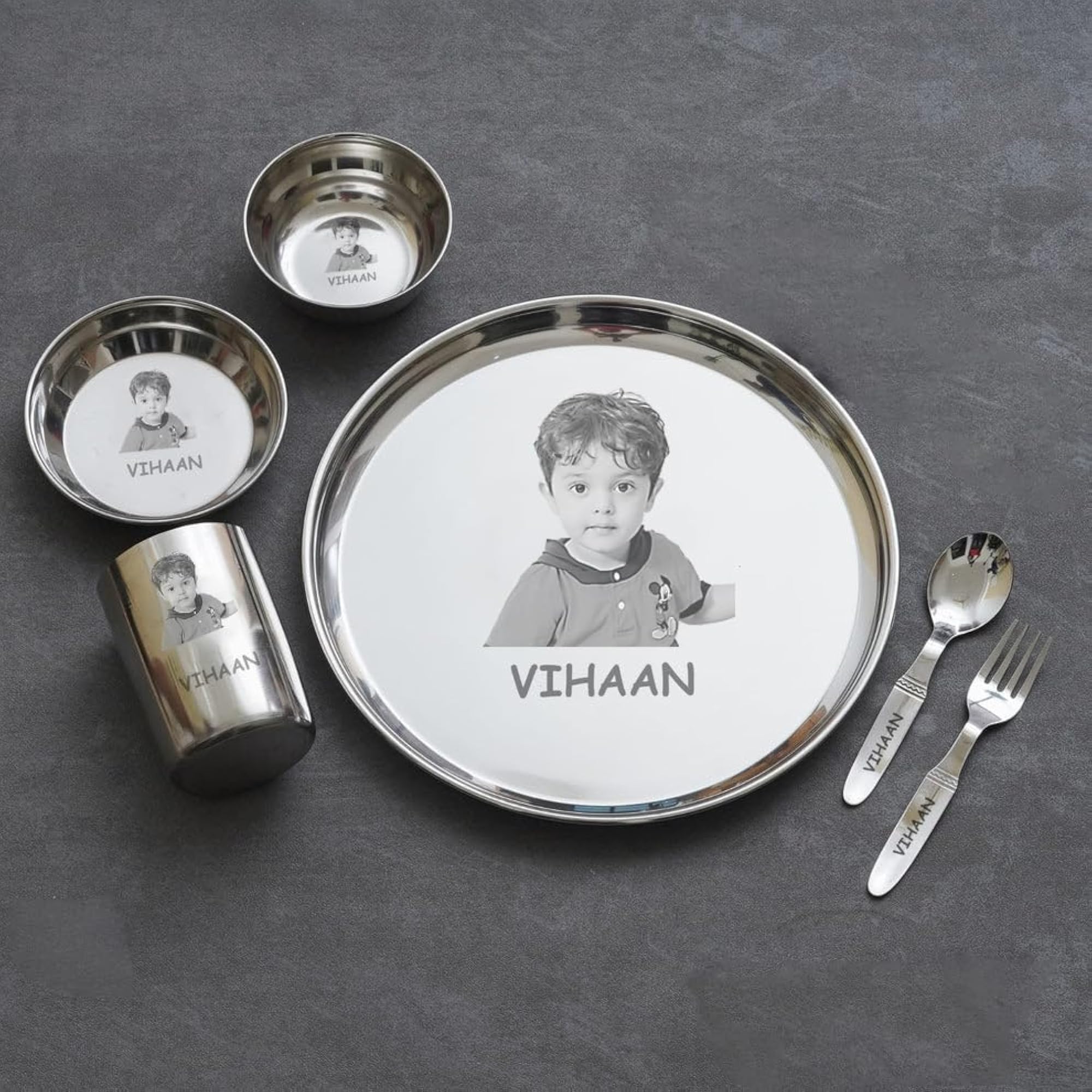 Customized Stainless Steel Thali with Name & Photo Engraving